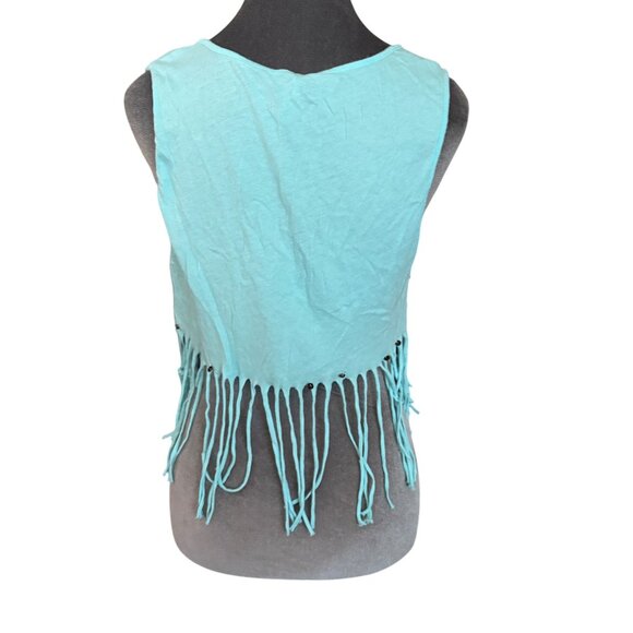 Emma & Sam Studded Fringe Tank Top Aqua S - Picture 3 of 5